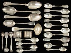 ASSORTED ANTIQUE & LATER SILVER FLATWARE, including pair GIII Old English pattern tablespoons, WIV