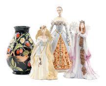 MOORCROFT VASE & CHINA FIGURES, vase decorated with wild strawberries and birds, 19cms (h), with