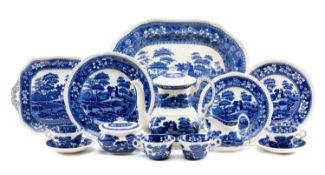 COPELAND SPODE'S 'TOWER' PATTERN BLUE & WHITE POTTERY SERVICE, twelve place settings, including