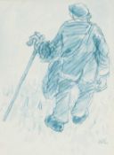 ‡ SIR KYFFIN WILLIAMS RA facsimile printed greeting's card - farmer holding walking stick, with