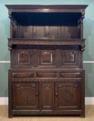 19TH C. WELSH OAK TRIDARN, canopy with and turned finials and slatted sides, above three fielded