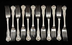 SET OF TWELVE MATCHED VICTORIAN SILVER TABLE FORKS, King's pattern, London, George William Adams,