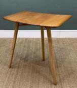 MID-CENTURY ERCOL MODEL 265 END TABLE, blue label, elm top, beech legs and high stretcher,
