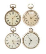 FOUR ANTIQUE SIVER POCKET WATCHES comprising VERGE KEY WIND POCKET WATCH, T. L. Taylor (Pontefract),