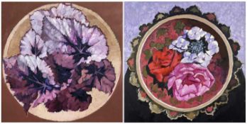 BRYN RICHARDS (Welsh, 1922-2023) oil on board (a pair) - still life, flowers in bowls, unsigned,