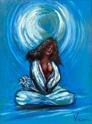 ‡ ANDREW VICARI (Welsh 1932-2016) oil on canvas - entitled verso, 'La Femme Du Crepuscule/The