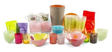 ASSORTED CONTINENTAL NOVELTY GLASS & CHINA including groups of four coloured tea light holders,