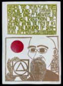 ‡ PAUL PETER PIECH (1920-1996) three colour woodcut print - quote from Japanese martial artist and