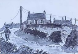 ‡ SIR KYFFIN WILLIAMS RA (Welsh 1918-2006) facsimile print - farmer walking through village lane