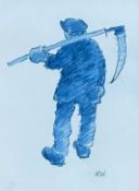 ‡ SIR KYFFIN WILLIAMS RA facsimile printed greetings card - farmer holding a scythe, printed
