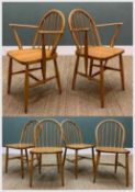 SIX MID-CENTURY ERCOL DINING CHAIRS, possibly model 4a with their mid-rise under-frame stretchers,