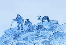 SIR KYFFIN WILLIAMS RA facsimile print greetings card - entitled verso 'Nadolig Llawen', fully