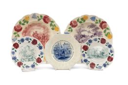 COLLECTION OF EARLY 19TH C. WELSH POTTERY NURSERY PLATES, printed in colours with painted floral