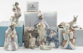 EIGHT PIECE LLADRÓ NATIVITY GROUP including, Baby Jesus 010.054787, Virgin Mary 010.05477, Saint