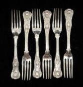 SET OF SIX MATCHED VICTORIAN SILVER DESSERT FORKS, King's pattern, London, 11ozt approx. (6)