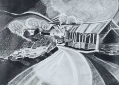 ‡ BRIGID WRIGHT (English 1939-2000) pencil & graphite on paper - entitled verso 'Old Barn', signed