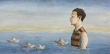 ‡ JAMES DONOVAN (Welsh b.1974) coloured pencil on paper - entitled verso, 'Fleet', signed and
