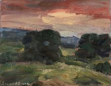 ‡ LEONARD BEARD (Welsh 1942-2007) oil - evening landscape, signed, 18 x 23cms Provenance: private