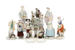 ASSORTED GERMAN PORCELAIN FIGURINES, including Meissen style allegorical figural group of ‘farming’,