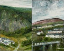 CERI BARCLAY (Welsh b. 1937) oil on canvas (a pair) - entitled verso, 'Dinas Rhondda', signed and