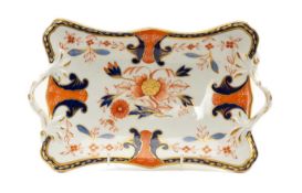 SWANSEA PORCELAIN TWIG HANDLED DISH, painted in the Imari palette in set pattern no. 264, red