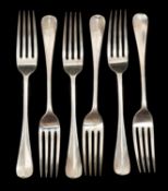 SET OF SIX GEORGE V SILVER FORKS, London 1929, Josiah Williams & Co (David Landsborough