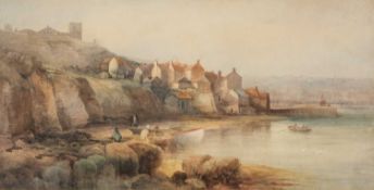 EARLY 20TH C. BRITISH SCHOOL, watercolour - possibly Whitby, depicting a harbour and fishermen at