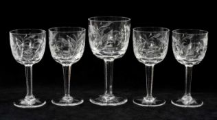 JUSTIN THARAUD: EMERALD PATTERN PART SUITE OF CUT GLASS STEMWARE, comprising 23 white wine glasses