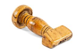 RARE MARINER'S MARINE IVORY SEAM RUBBER, carved bands and ridged decoration, mushroom finial,