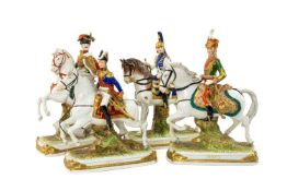 FOUR SCHEIBE ALSBACH PORCELAIN 'THE GENERALS OF NAPOLEON' FIGURES, comprising 'Bertrand', 'Le Prince