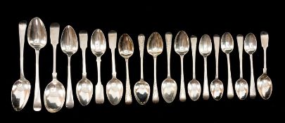 ASSORTED SILVER TABLESPOONS including fiddle pattern, bright engraved, some with engraved crests,