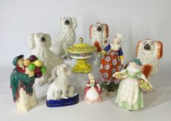 ASSORTED COLLECTABLE CERAMICS, including Dresden jar and cover in the style of a pastille burner,