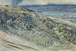 EDGAR HOLLOWAY watercolour - entitled, 'Coombe Down', signed and dated '82, 38 x 57cms Provenance: