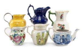 INTERESTING COLLECTION OF 19TH C. WELSH POTTERY JUGS, including two 'Bonaparte Dethroned' jugs,