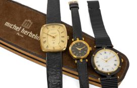 THREE FASHION WRISTWATCHES, all quartz movements, comprising Gents Michel Herbelin calendar watch,