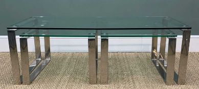 CONTEMPORARY GLASS & STEEL 'LONG JOHN' NEST OF TABLES, one rectangular coffee table, 40 (h) x 120 (