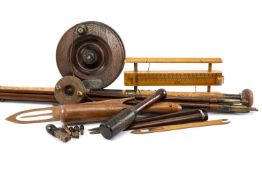 ASSORTED FISHING TREEN including two 'priests', two net mending needles, calibrated net mending