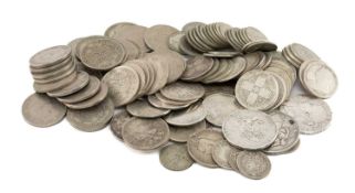 ASSORTMENT OF PRE-DECIMAL SILVER ALLOY COINAGE including 3 crowns (GIII, Victoria), 15 half-