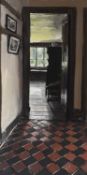 MATTHEW WOOD (b. 1973) gouache on board - 'Moseley Old Hall, View through a doorway', 36 x 18cms