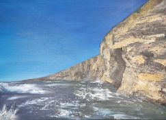 FRANCINE DAVIES acrylic on canvas - 'Looking Back from the Boat', 60 x 60cms Provenance: donated