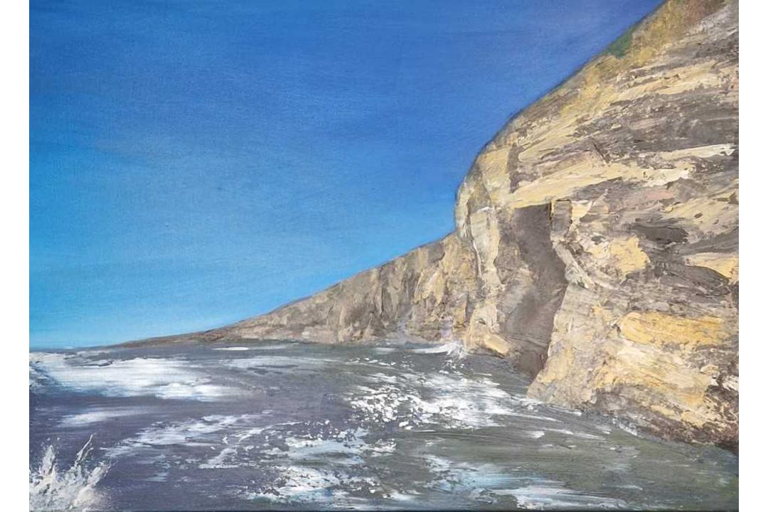 FRANCINE DAVIES acrylic on canvas - 'Looking Back from the Boat', 60 x 60cms Provenance: donated - Image 1 of 3