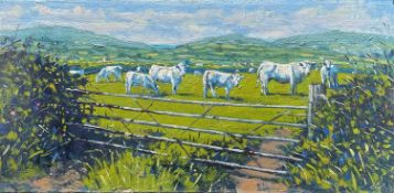 THOMAS HASKETT oil on canvas - 'Cows in Field', signed with initials, 20 x 30cms Provenance: donated