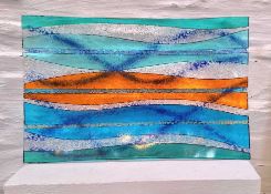 MOIRA WILLIAMS painted glass - Large rectangle glass, 26 (h) x 40 (w) x 3cms (d) Provenance: donated