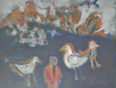 MIKE JONES (1941 - 2022) mixed media - entitled 'The Holy Six', signed, 72 x 84cms Provenance: