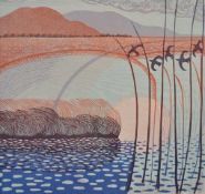 CHARLOTTE BAXTER hand printed original (ap) lino and woodcut print - 'Cylchred (Cycle)', 64 x