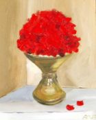 RICHARD O'CONNELL (b. 1947) oil on stretched canvas - 'Red Flowers', signed with initials, 29 x