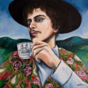 MEINIR MATHIAS (b. 1981) oil on birch panel - 'Dished (Cuppa)', signed, 33.5 x 33.5cms Provenance: