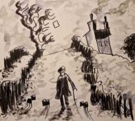 KARL DAVIES ink on paper - entitled 'Out with Dogs', 25 x 34cms Gallery Price: £600 Provenance: