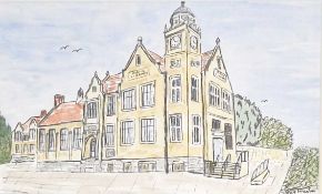 SUE TRUSLER mixed media - 'Penarth Library', signed, 23 x 32cms Provenance: donated to aid City