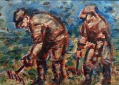 RAY THOMAS mixed media - 'Cockle Pickers', signed, 35 x 30cms Gallery Price: £200 Provenance: